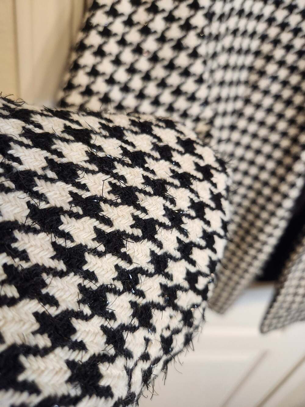 Women's Houndstooth Open Front Blazer Jacket Black and White - Picture 2 of 10